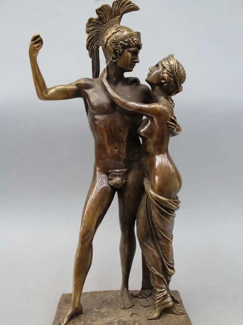 

18"Western Art Bronze Statue Famous Two Men Women man and wife Statue Sculpture
