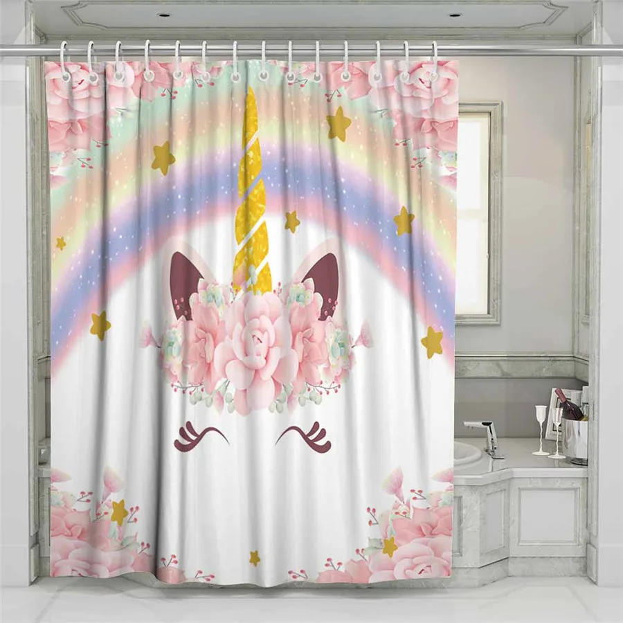 3D Beach Unicorn Shower Curtain Bathroom Waterproof Polyester Printing Curtains for Bathroom Shower