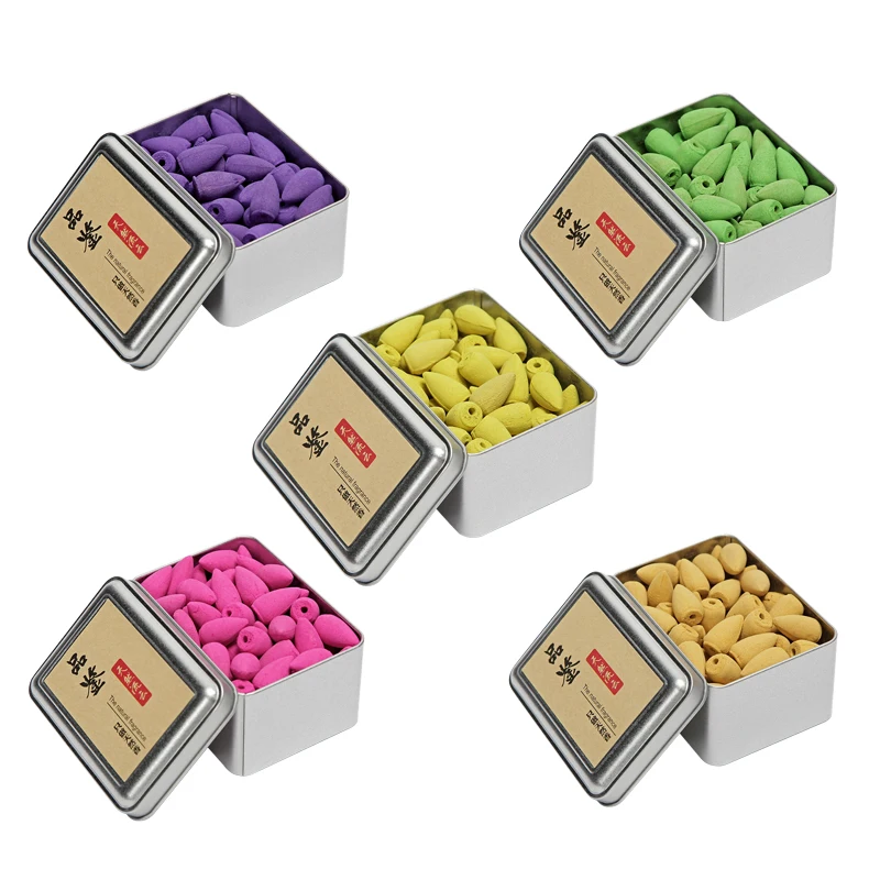 

5 Scent 80Pcs/Box Backflow Incense Cones Natural Aroma Reflux Incense Lavender Jasmine Osmanthus Rose Green Rea Colored Smoke