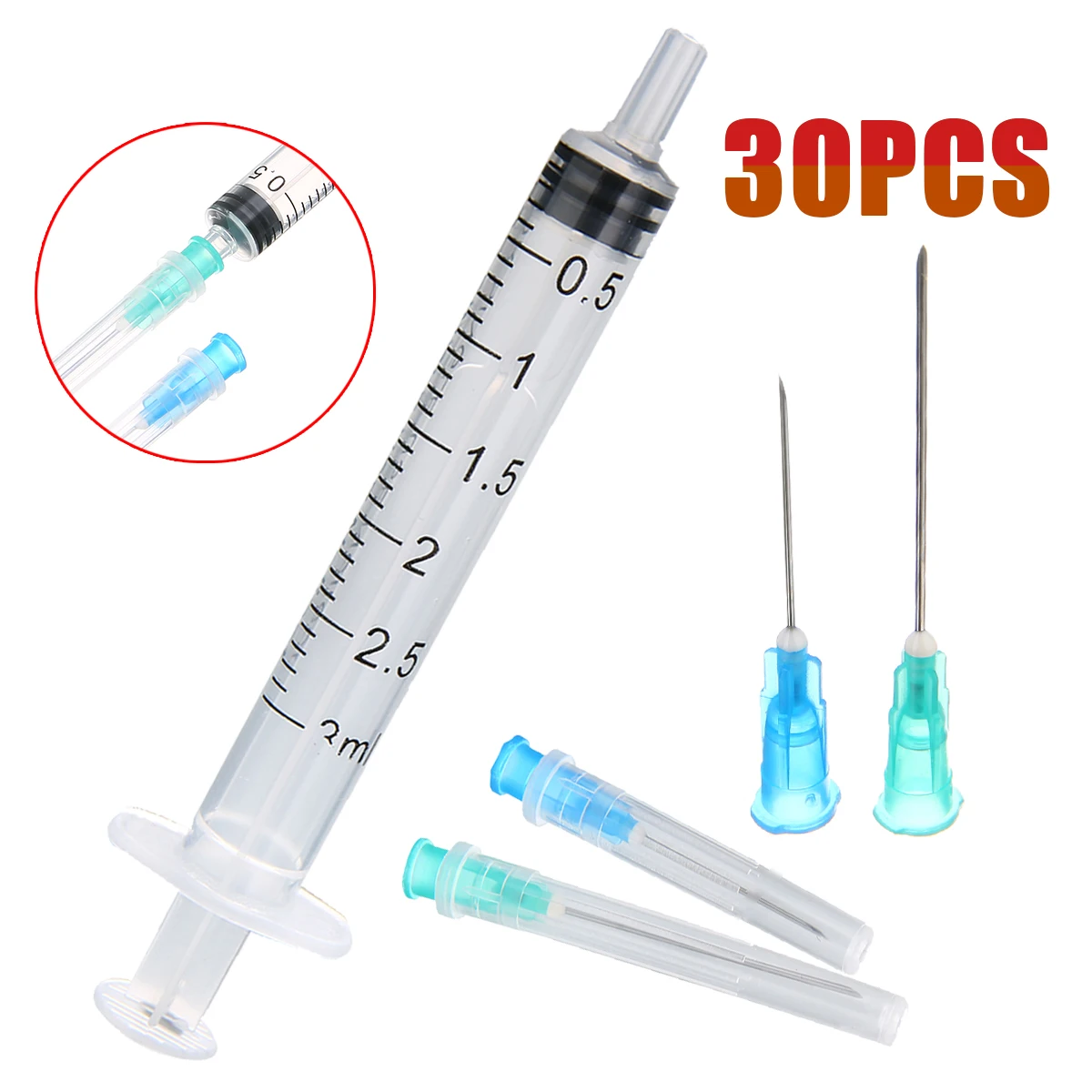 30pcs Syringe Sets 10pcs 3ml Syringes + 10pcs Green Drawing Needles + 10pcs Blue Injection Needles
