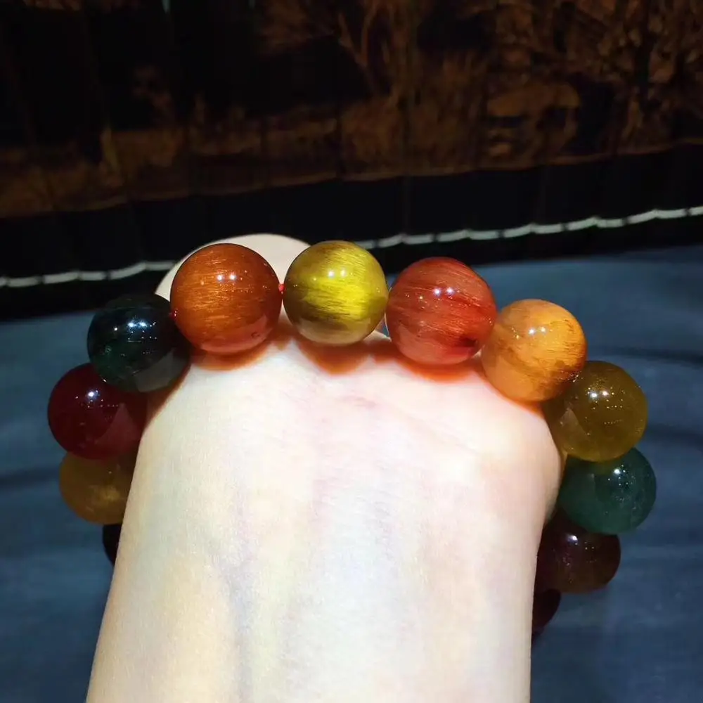 

13.8mm Natural Colorful Rutilated Bracelet Jewelry For Women Female Gemstone Quartz Crystal Stretch Round Bead Bracelet AAAAA
