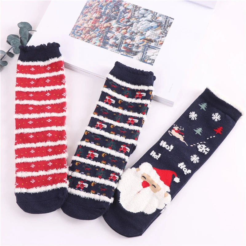 1 пара теплых Хлопковых Носков; рождественские носки; сезон осень-зима; модные носки с героями мультфильмов для девочек; милые рождественские и новогодние подарки