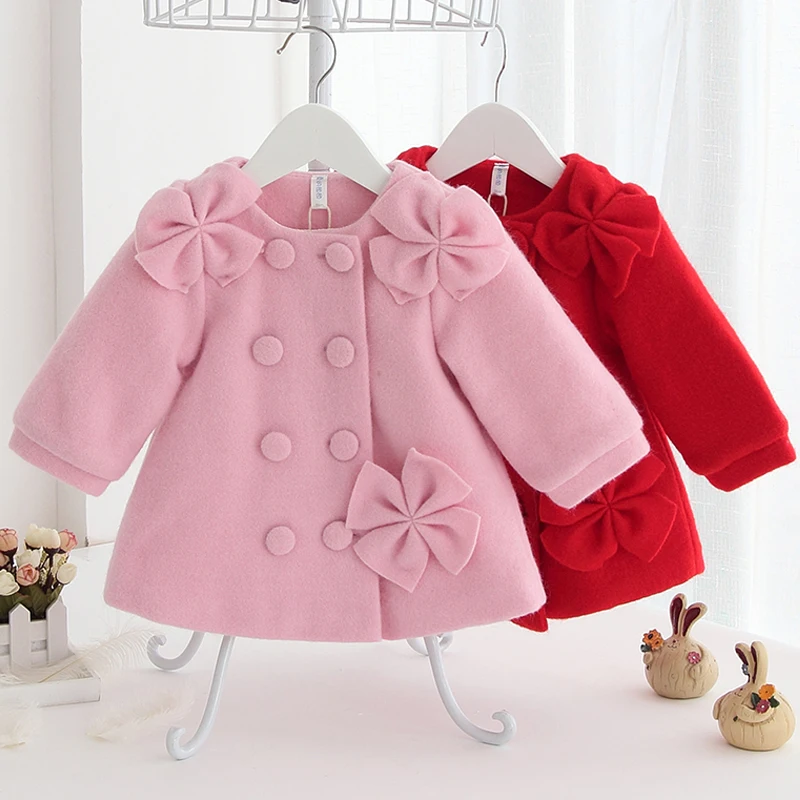 DZIECKO Kids Woolen Coats For Girls Fall Winter Princess Girl Outerwear Trench Double Breasted