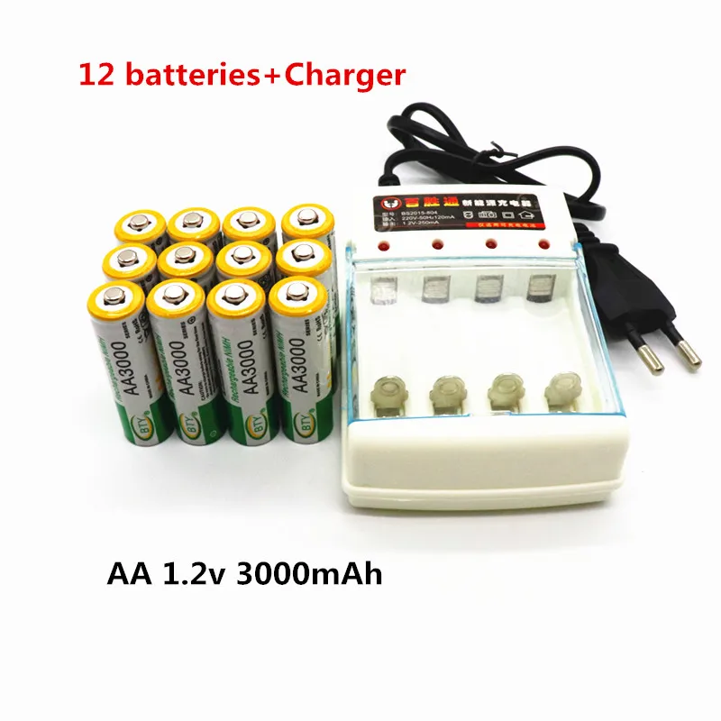 4~ 20 шт Новые AA заряжаемые аккумуляторы 1,2 V AA 3000mAh Ni-MH 2A Baterias для камеры+ зарядное устройство