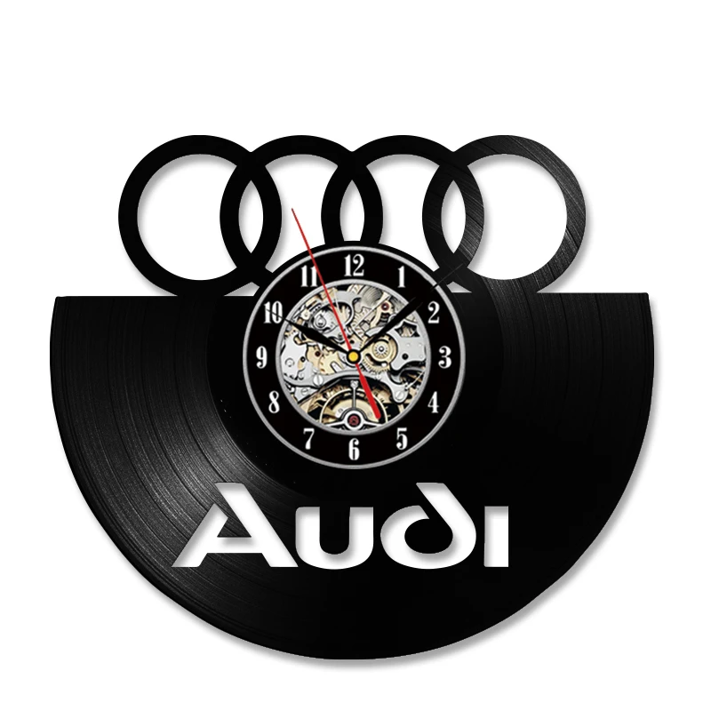 Черный полый звуковой логотип cd пластинка настенные часы Audi подарок искусство Декор светодиодный запись старинное украшение персонализированные домашний декор - Цвет: NO LED