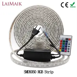 Laimaik RGB Светодиодные ленты свет Водонепроницаемый SMD5050 60 светодио дный s/m светодио дный rgb прокладки с контроллером AC220V Светодиодные ленты