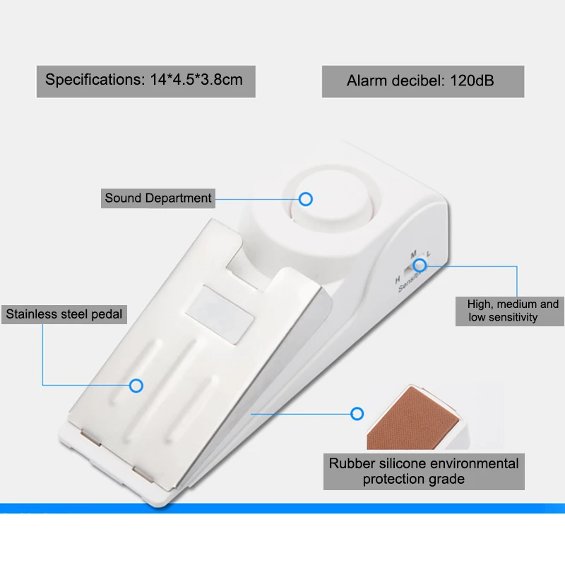 

Security Door Stop Alarm Intelligent Stopper Portable Alert Burglar For Traveling Office Home Hotel JFlyer