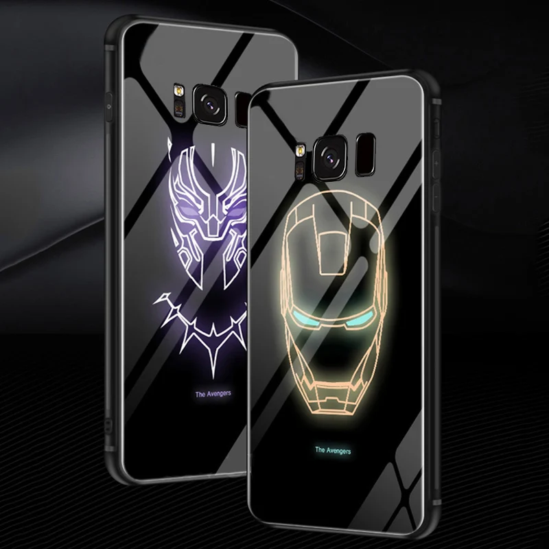 Светящийся чехол для телефона Marvel IRON MAN Samsung galaxy s8 s9 s10 plus Note 8 9 закаленное стекло