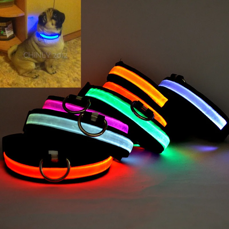 100pcs LED Nylon Ribbon Pet Dog Collar Night Safety Flashing Glow
