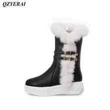 QZYERAI New winter warm rabbit hair snow boots womens boots fashionable womens shoes leisure