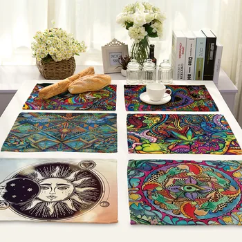 

CAMMITEVER Sun Apolo Cotton Linen Bowls Coasters Kitchen Accessories Western Pad Placemat Insulation Dining Table Mat
