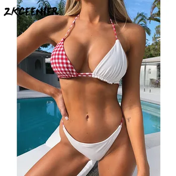 

Hot Sale Patchwork Bikini Set Split Swimsuit Leopard Plaid Stitching Sexy Personality Swimsuit Bikini Mujer 2019 Women Monokini