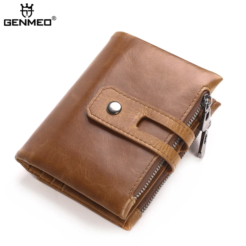 

GENMEO New Arrival Genuine Leather Wallets Men Cow Leather Purse with Card Holders Men Clutch Bag with Zipper Coin Purse Bolsa