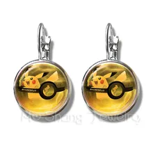 Pikachu Pokemon Pokeball серьги-гвоздики 16 мм Круглый купол стеклянный посеребренные серьги для женщин и девочек прекрасный подарок