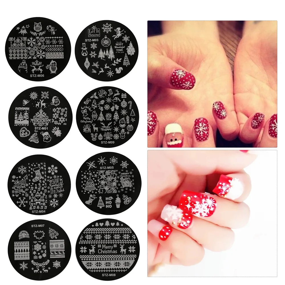 

1 Pcs Fashion Christmas Round Nail Stamping Plates Cartoon Snowflake Mini Nail Art Image Stencil Template Manicure Tool