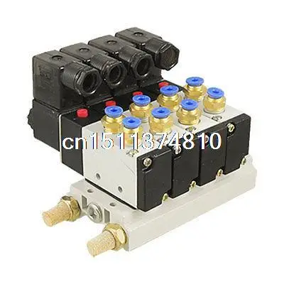 

4V210-08 AC 110V 2 Position 5 Way 4 Solenoid Valve Connected Base Muffler