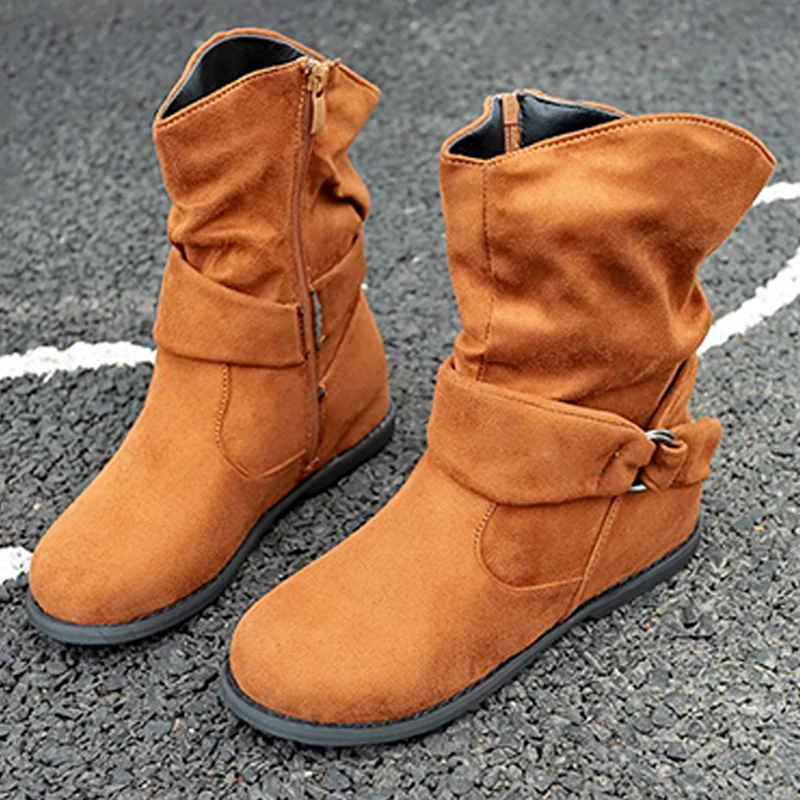 

Ankle Boots For Women 2019 Gray Brown Snow Boots Female Round Toe Winter Women Suede Mid-Calf Boots Botas Feminina