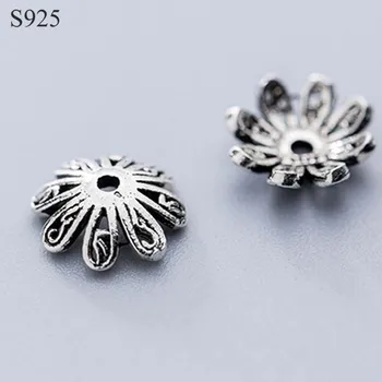 

2pcs Real Solid 925 Sterling Plain Silver 10mm Flower Spacer Bead Caps Necklace Bracelet Connector DIY Jewelry Making Findings