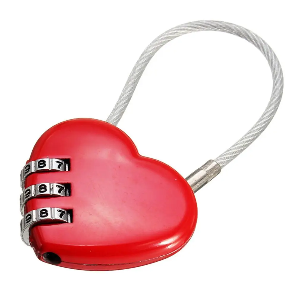 

1PC Love Password Lock Wire Rope Lock Travel Bags Three Bit Digital Lock Resettable Combination Padlock Heart