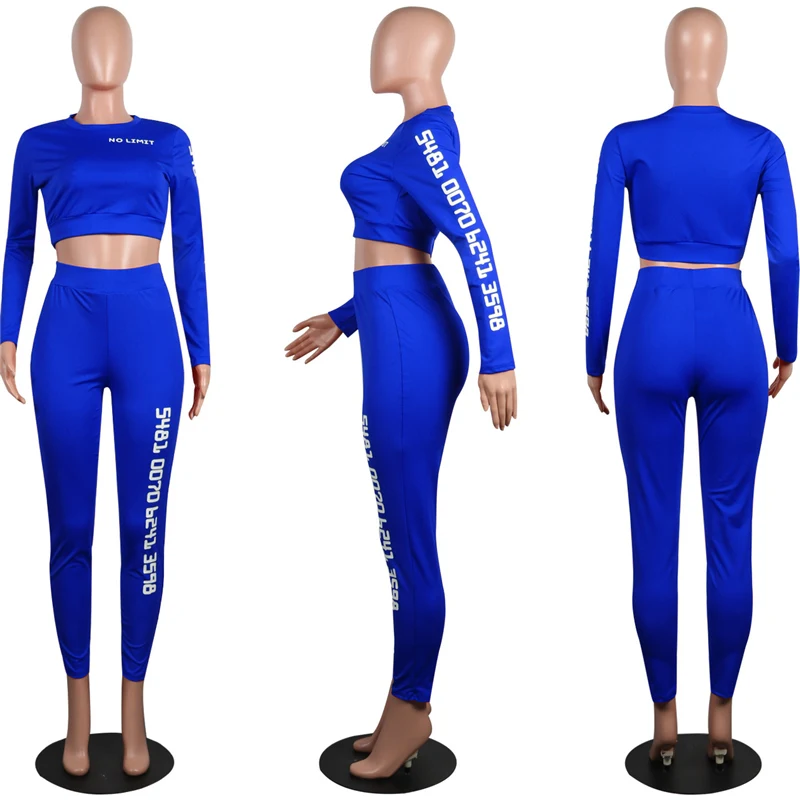 PinePear цифры печати комплект из двух предметов женская одежда спортивный костюм с длинным рукавом укороченный топ и брюки для девочек 2 шт