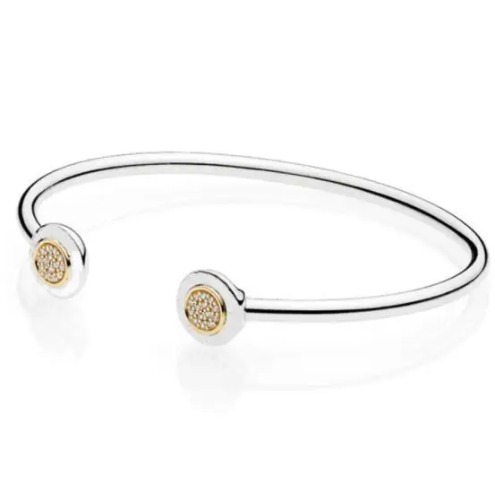 

925 Sterling Silver Gold Color Letter Signature With Crystal Open Pan Bracelet Fit Women Bead Charm DIY Jewelry