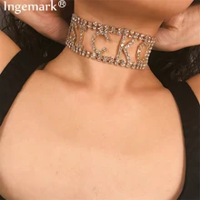 Роскошное готическое ожерелье-чокер, стразы, БУКВЕННОЕ украшение, женские свадебные аксессуары, панк стиль, сексуальная цепочка с кристаллами, колье для женщин