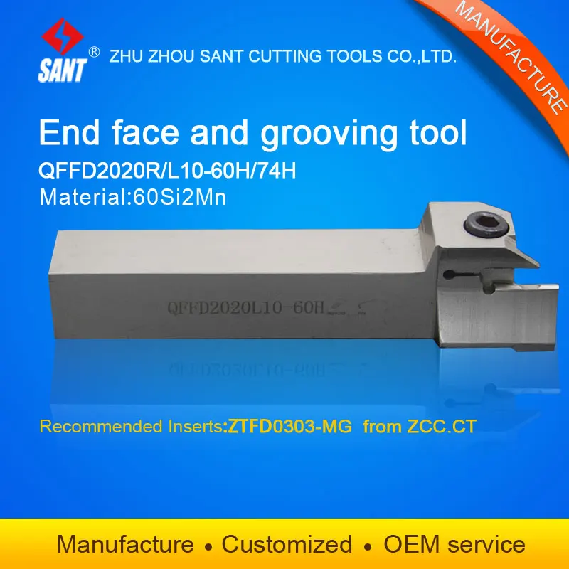 

Zhuzhou Sant cnc cutting tools Surface Grooving tool holder QFFD2020L10-60H with inserts ZTFD0303-MG with good quality