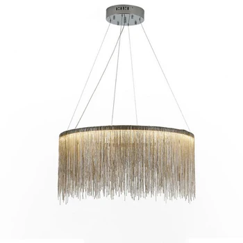 

Led American lamp American retro ceiling lamp Villa upscale American lamp circular tassel aluminum chain art chandeliers