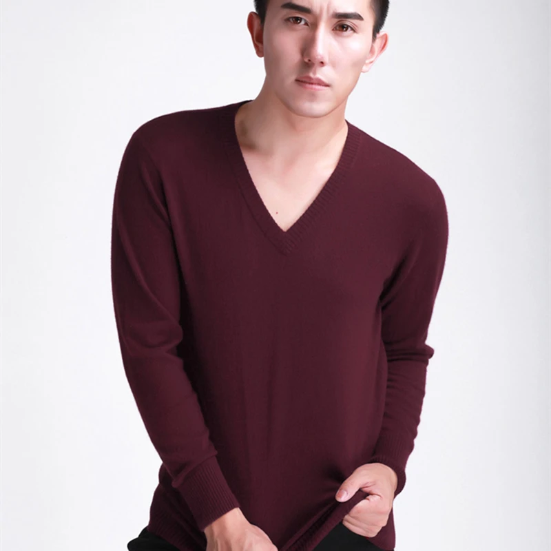 

2019 Autumn Basic Cashmere Sweater Men V-neck Solid Color Sweaters Mens Wool Casual Sweaters Slim Fit Pullover Men Knitwear