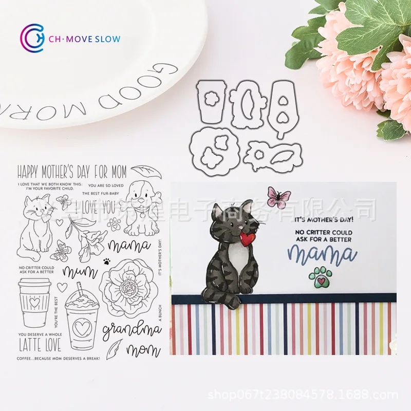 

Dog&cat METAL CUTTING dies For Scrapbook card Making Mother‘s day word Stamps&die set for card craft stitched Embossing die mold
