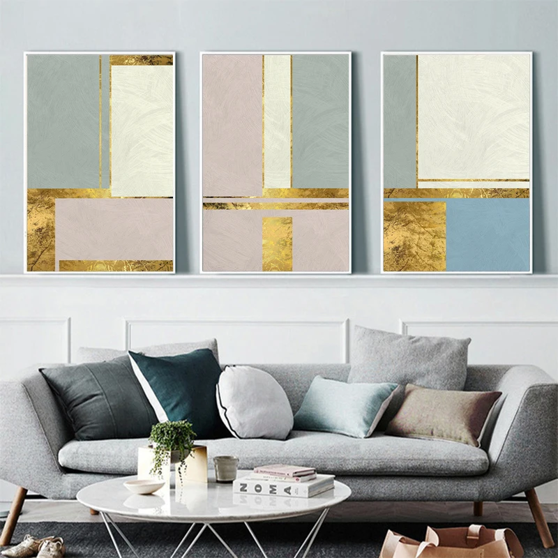 Nordic Gold Abstract Canvas Painting,Modern Abstract Art Poster and Print,Wall Pictures for Living Room Home Decor free shipping