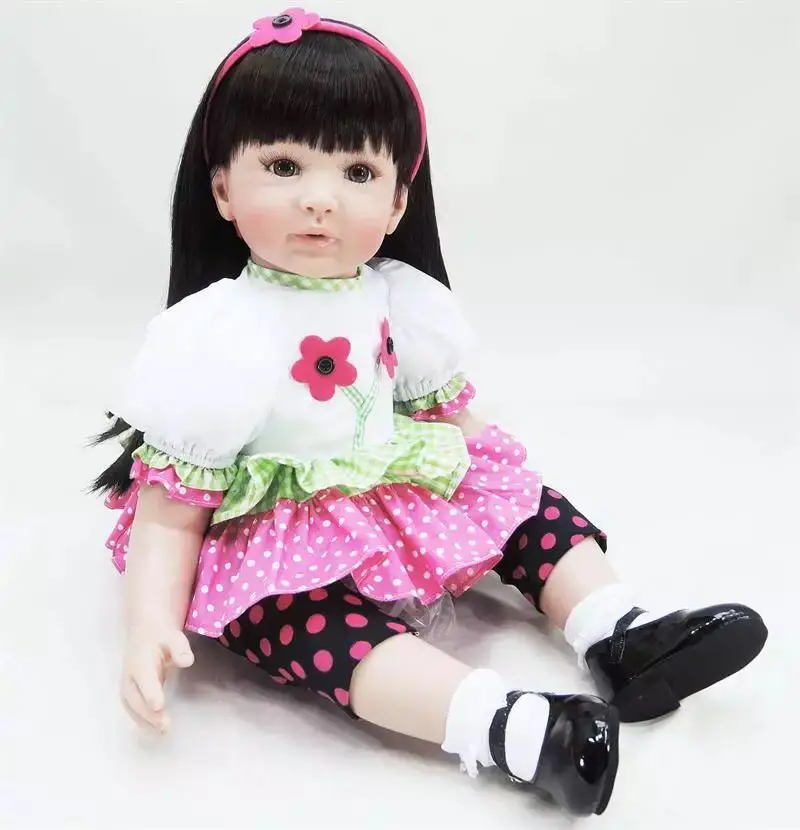 New 22"55cm  Handmade long black hair Lifelike  Toddler Arianna Tatiana Novice parents practice doll silicone reborn baby Doll