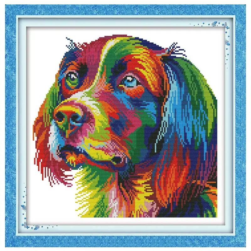 

Rainbow dog animals counted printed on the canvas DMC 11CT 14CT DIY kits Cross Stitch embroidery needlework Sets handmad