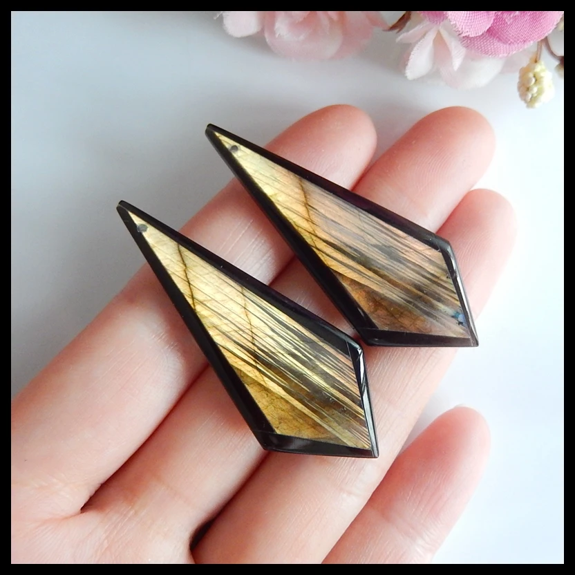

Natural Gemstone Labradorite with Obsidian intarsia fashion Woman Earrings,Birthday gift,Popular jewelry,50x21x5mm,10.9g