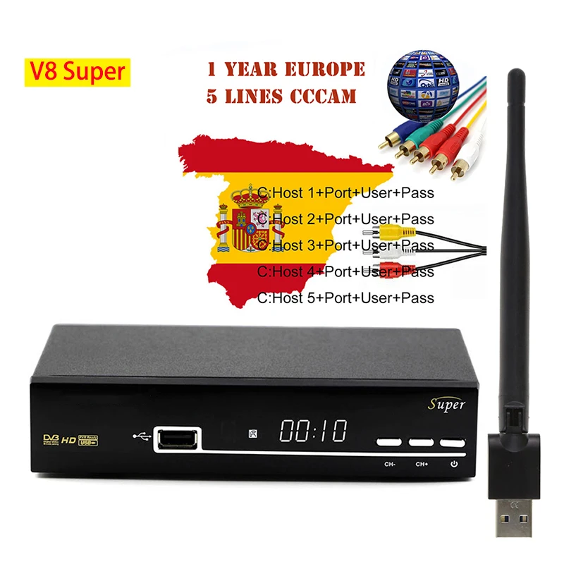 

Satxtrem V8 Super or X800 Super DVB-S/S2 Satellite Receiver H.264 HD 1080P support 5 Clines Europe Cc*am with USB WIFI