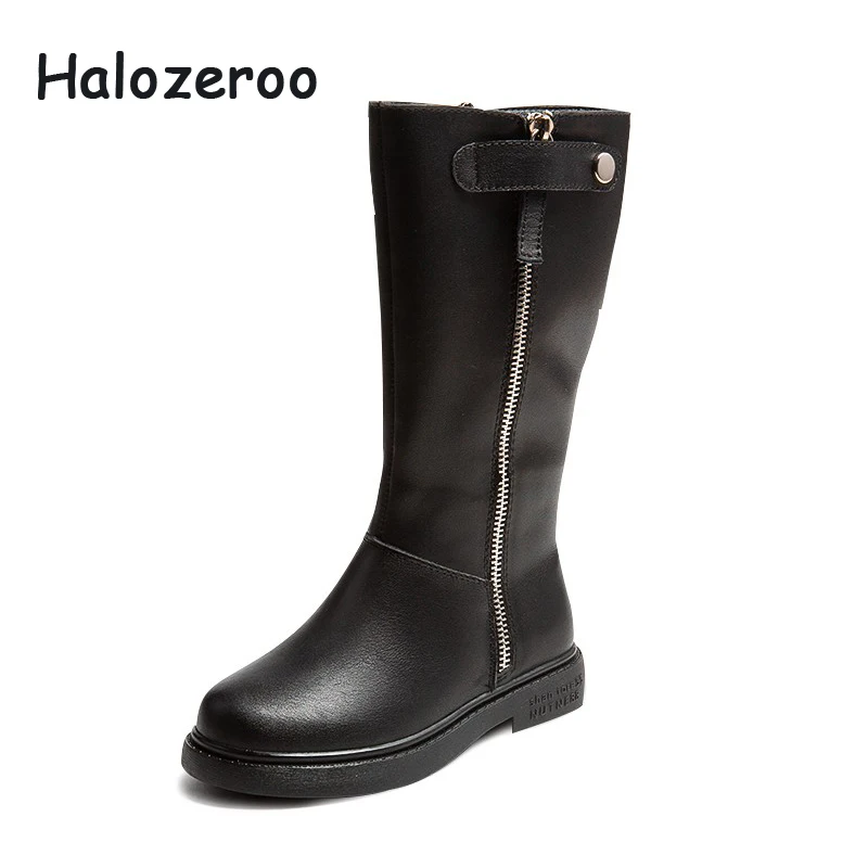 

Halozeroo Winter New Baby Girl Warm Boots Kid Brand Knee High Boots Children Rome Warm Shoes Princess Fashion Soft Black Shoes