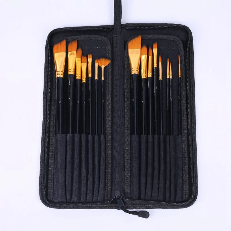 

YDNZC 15 Pcs/set Nylon Wool Line Drawing Pen Markers Brush Pen Black Cloth Bag Set Watercolor/Oil/Acrylic/Gouache Painting Pen