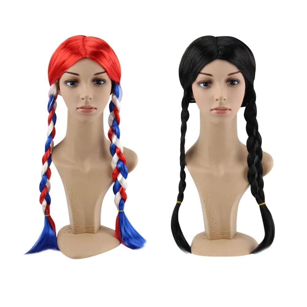 

Hair Braids Braiding Hair For Women plait Free Hair Movie Cosplay Wig Party Wigs Black and The French flag Braid Wig Halloween