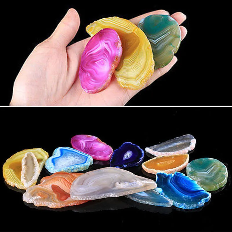 Случайный цвет Agate Geode полированный нерегулярный кристалл ломтик Бразилия
