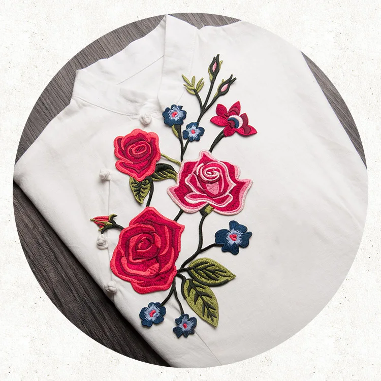 New high quality embroidery patches for clothes 33*18cm big pcs ROSE design parches bordados iron on clothing | Дом и сад