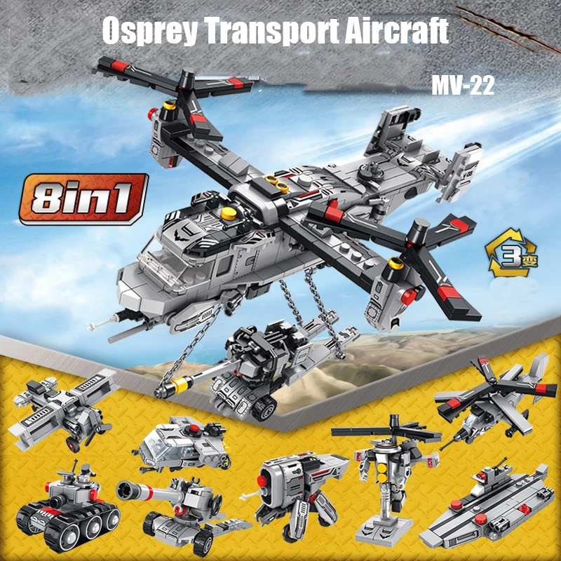 Legoing City Military Osprey Transport Aircraft 703Pcs Building Blocks 8 In 1 Educational Toys For Children Boy Birthday Gifts