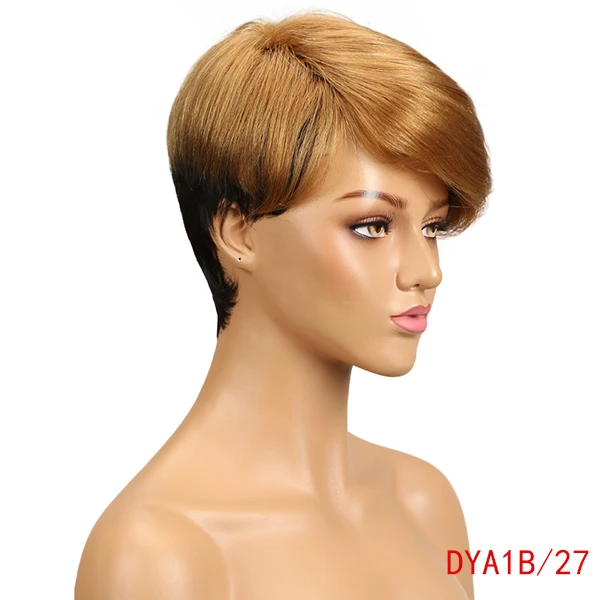 Rebecca смешанные цвета короткие прямые волосы парик перуанский Remy человеческие волосы парики для черных женщин коричневый красный Pixie Cut парик - Цвет волос: DYA1B 27