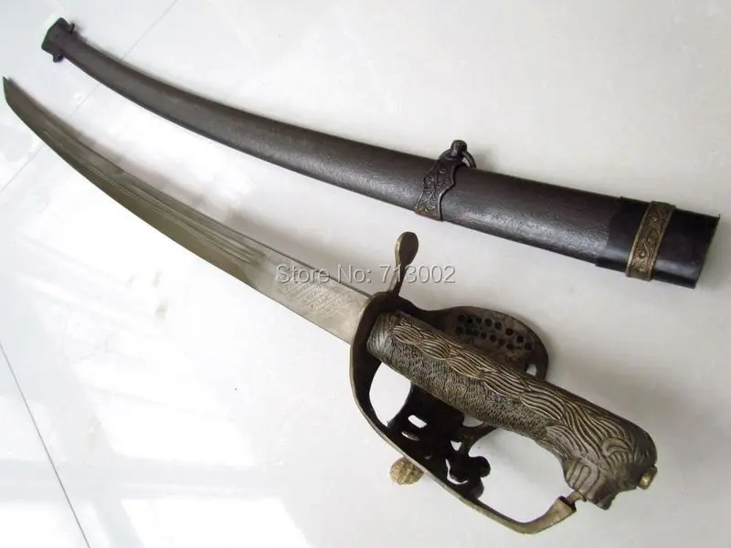 Старый европейский военный меч Sabre Yataghan, подписанный стальной клинок с латунным наконечником металлический корпус