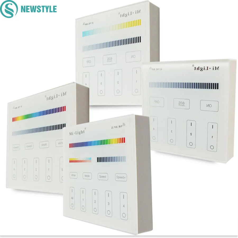 

Milight Battery Touch Panel Wall-mounted Controller 2.4G Wireless RF Dimmer RGB/RGBW Remote LED Controller For LED Strip Bulb