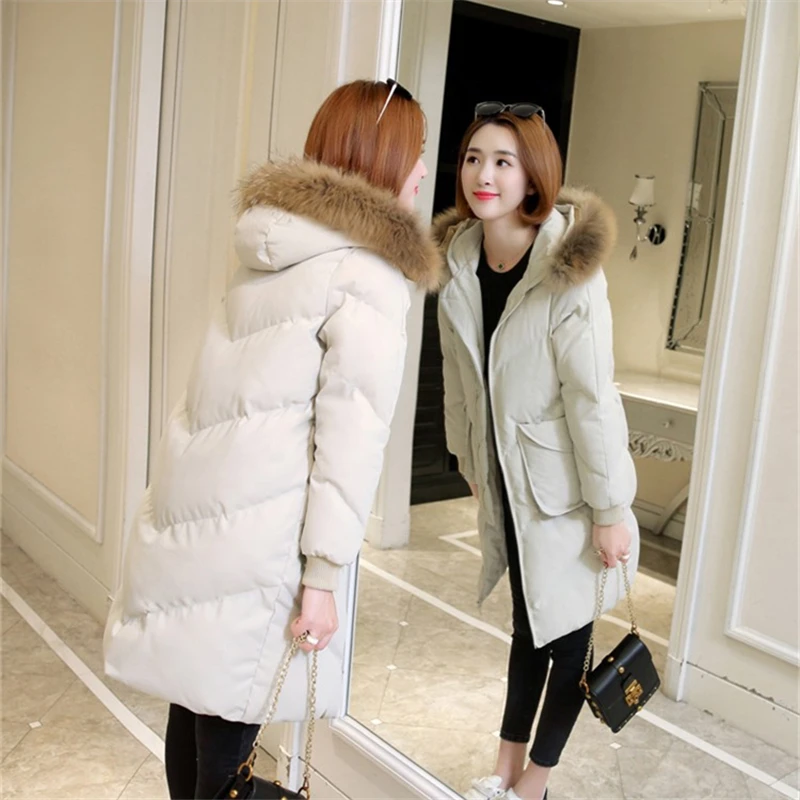 2019 Зимняя парка пуховик женский меховой воротник с капюшоном длинное пальто корейский Толстый теплый хлопок пальто Мода Плюс Размер