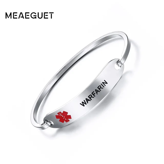 Online Meaeguet Medical Alert Id Bracelet Bangle Warfarin Meaeguet Medical Alert Id Bracelet Bangle Warfarin Blood Thinner Diabetes Coumadin Epilepsy Stainless Steel Women Jewelry