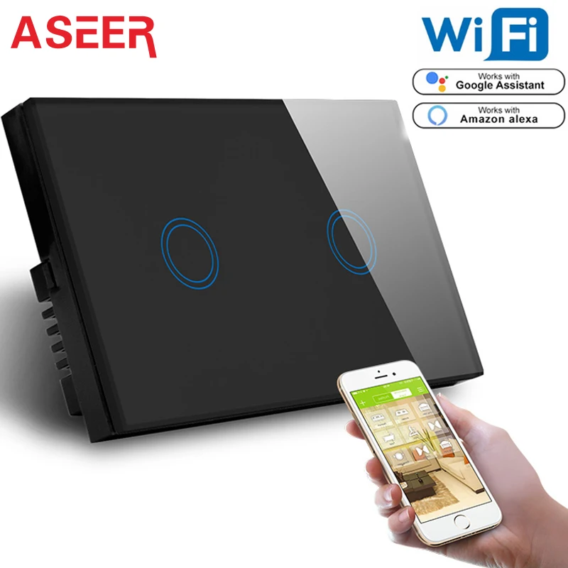 

ASEER US Standard 2 Gang WIFI Switch,APP Control Smart Switch,AC110-240V,WIFI 2.4G,Compatible With Amazon Alexa Google Assistant