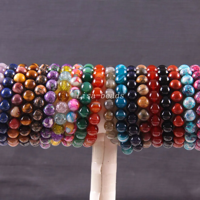

Stretch 10mm Round Beads Natural Carnelian Sandstone Howlite Lapis Jad Carnelian Opal Garnet Crystal Bracelet 8" 10Pcs H1721