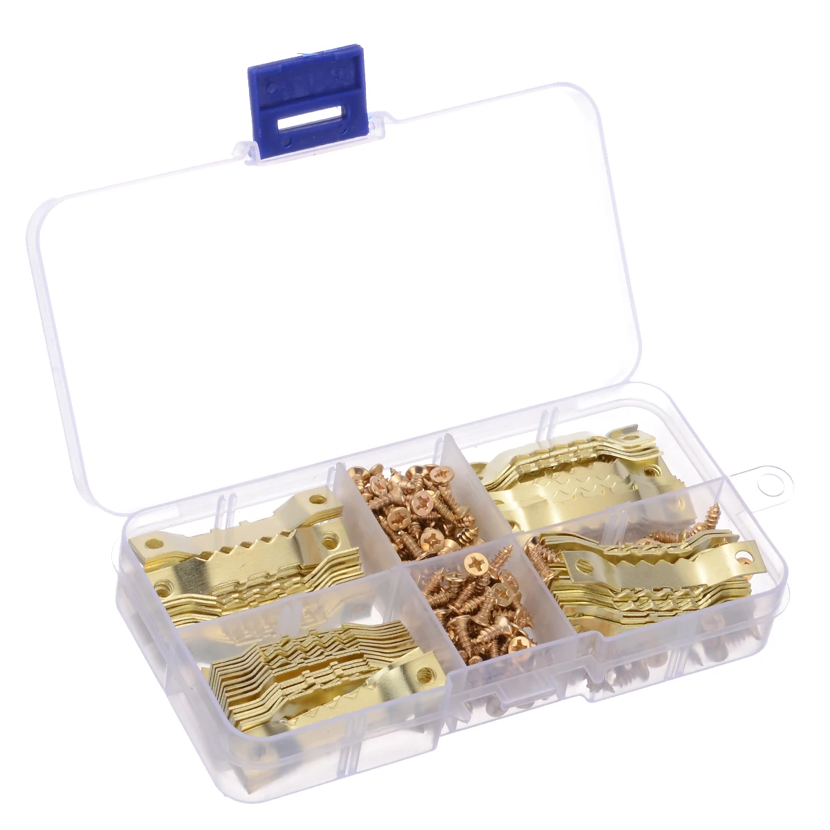 Hot Sale 100 Sets 45*8mm Golden Hanging Picture Photo oil Painting Mirror Frame Saw Tooth Hooks Hangers Frame Hooks + Screws