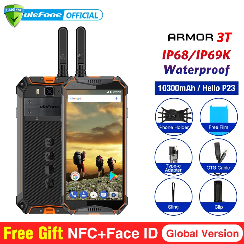 

Ulefone Armor 3T IP68 Waterproof Mobile Phone Android 8.1 5.7" FHD+ helio P23 Octa Core 4GB 64GB 21MP Walkie Talkie Smartphone